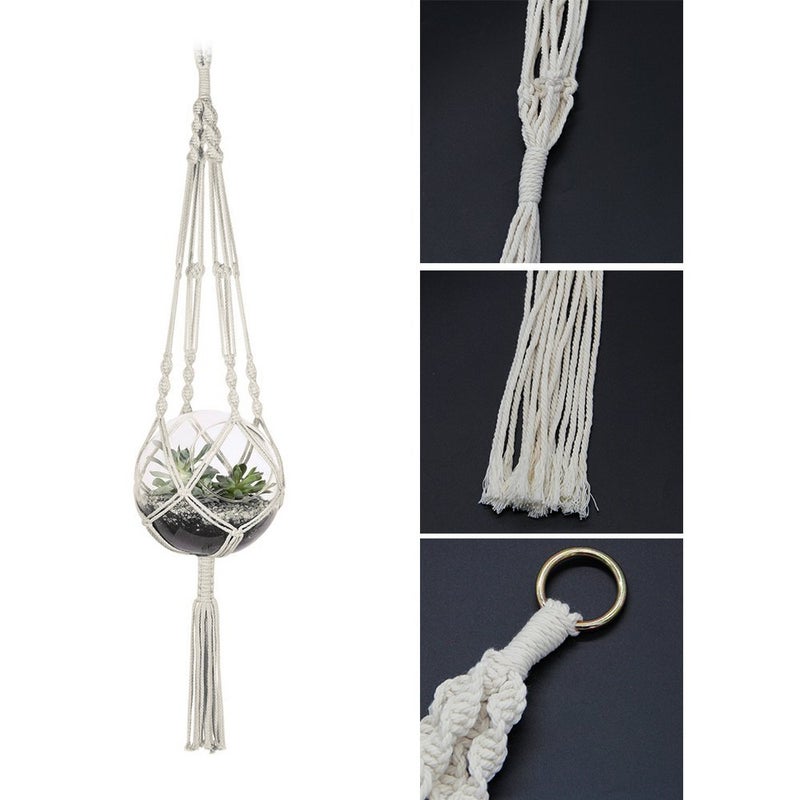 WIWAPLEX Macrame Plant Hanger, 2 Pack Plant Hanger, Cotton Rope Plant Hangers Indoor Outdoor, 4 Legs Plant Hanger Brackets, Flower Pot Hanging Plant Holder for Home Decorations (White) (40 Inch) - Image 4